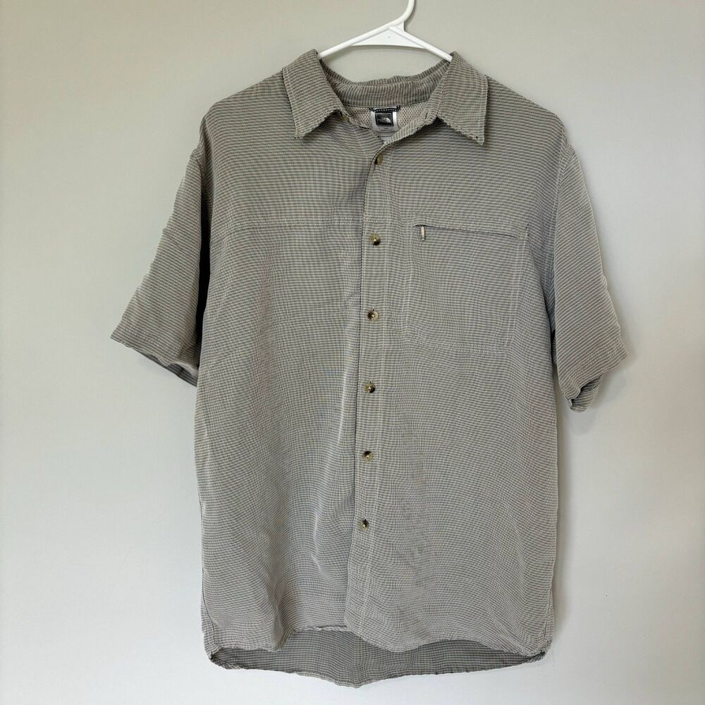 The North Face Gray Striped Button Up Short Sleeve with Pocket Shirt